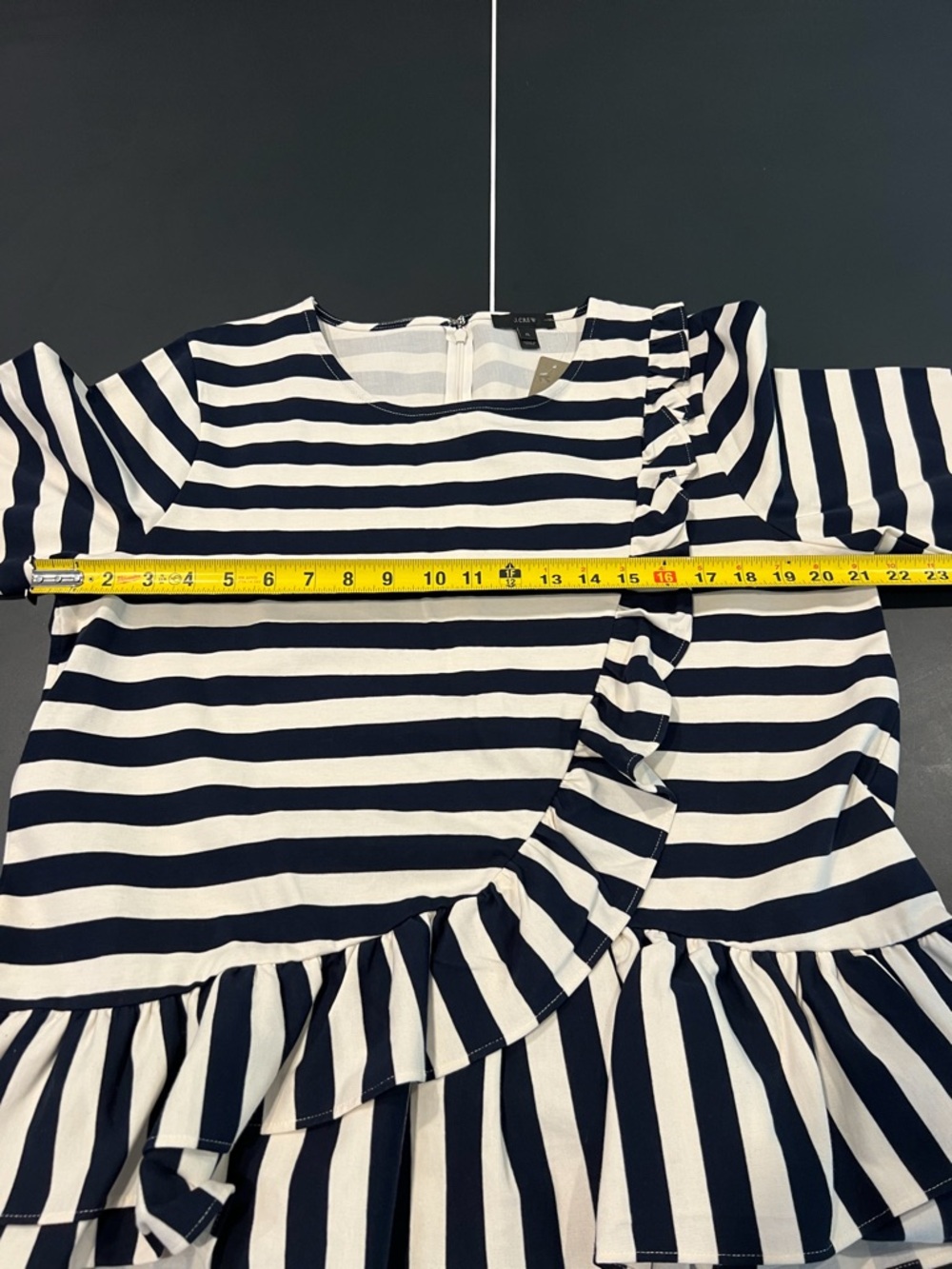 NWT J. Crew Navy Blue and White Striped Long Sleeve Ruffle Hem Shirt Womens XL - Picture 12 of 13